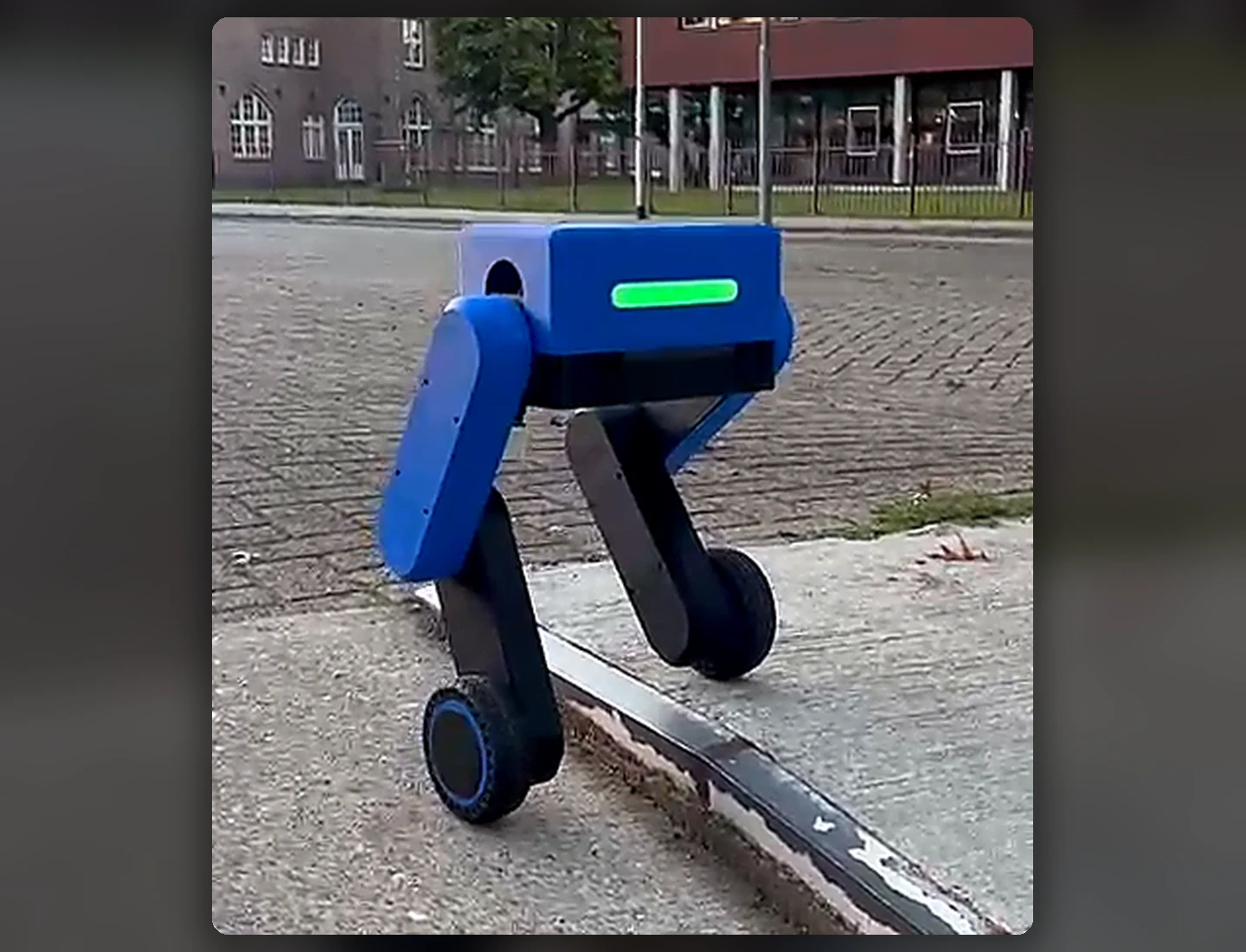 Vertex Robotics balancing robot navigating a curb outdoors